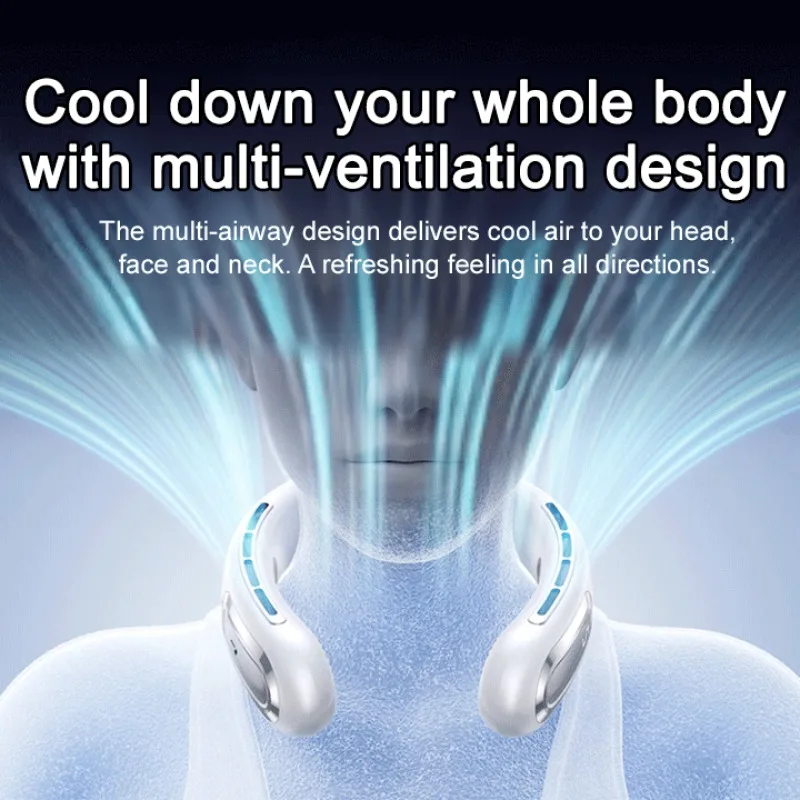 Kipas Leher Portabel Pendingin Leher Mini Kipas Leher Gantung Tanpa Bilah 4000MAh USB Kipas Pendingin Es Isi Ulang dengan Tampilan Digital LED