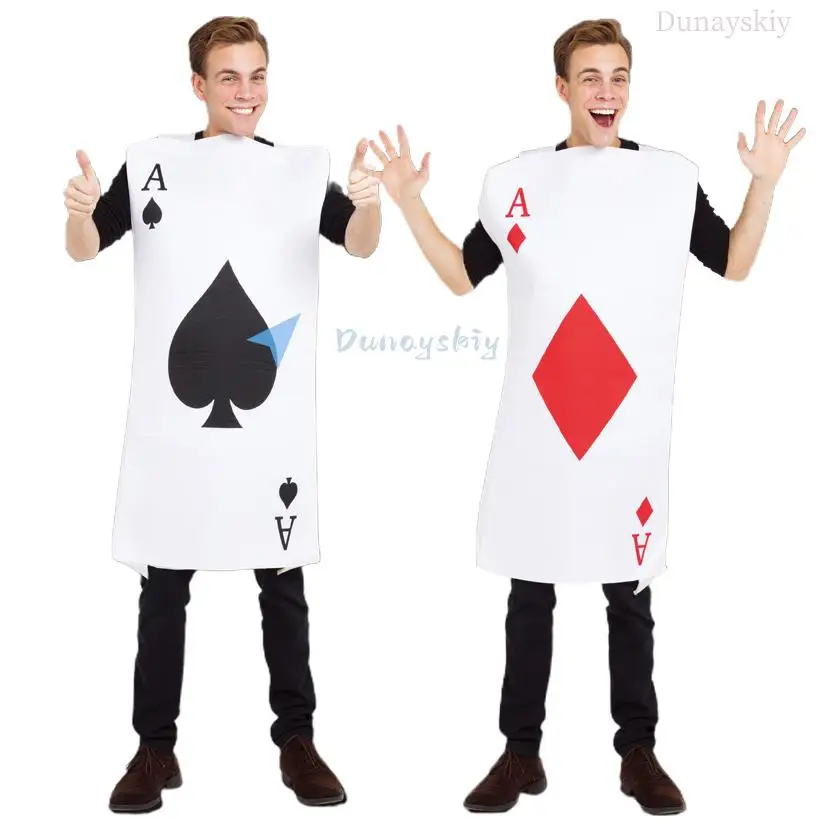 Unisex Adult Men Women Ace Of Spades Diamonds Poker Playing Card Costume Cosplay Funny Purim Halloween Party Fancy Dress Tunic