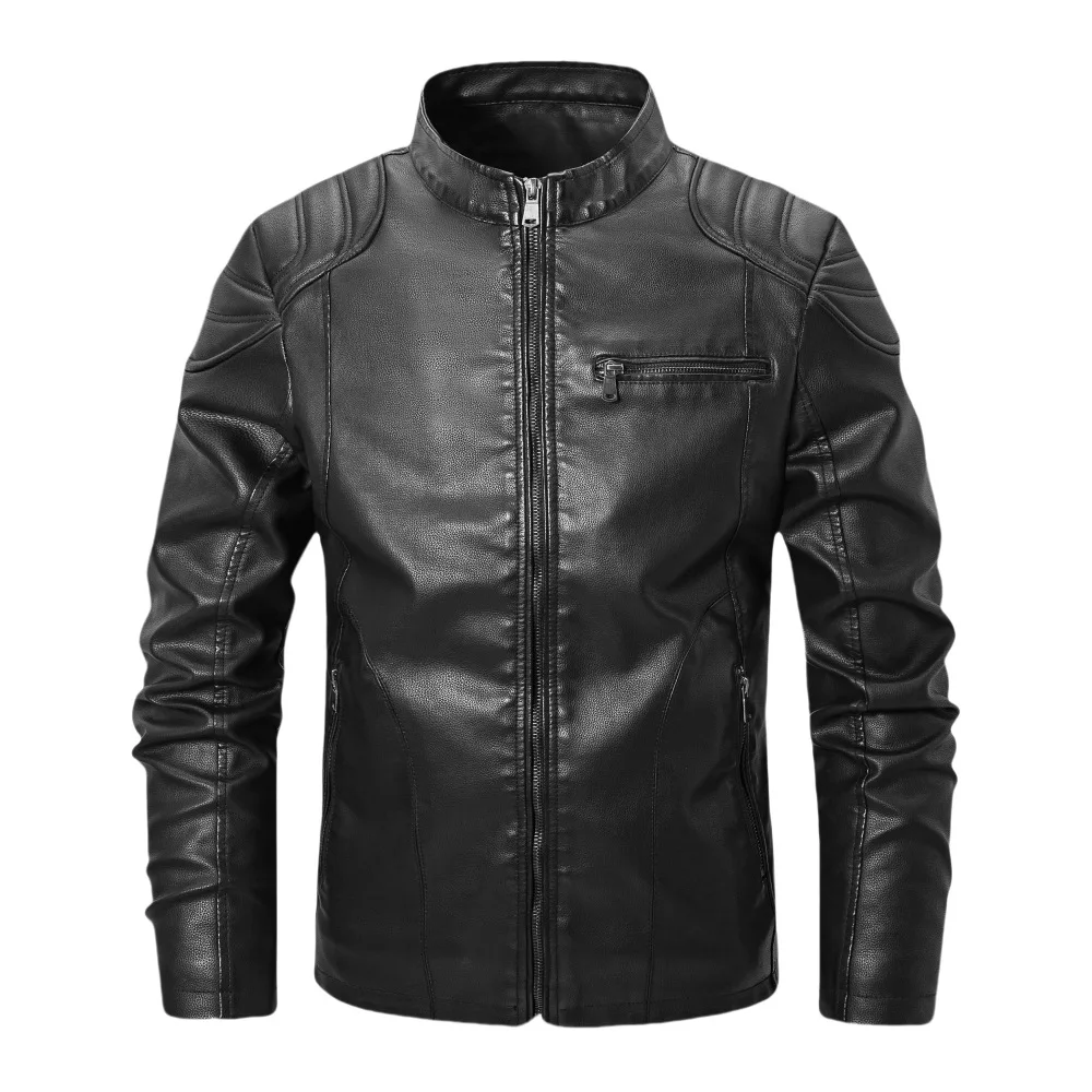 

Зимняя мужская флисовая куртка из искусственной кожи, черная мотоциклетная куртка с воротником-стойкой, мужская толстая теплая мотобайкерская кожаная верхняя одежда, пальто