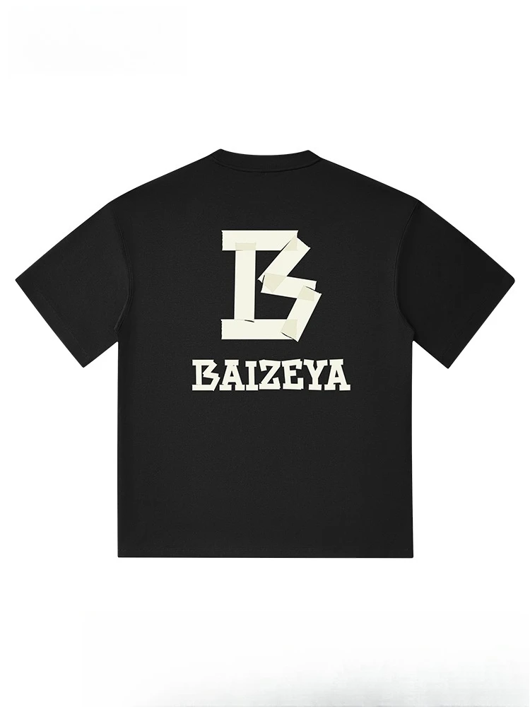 

Motorcycle Tape Creative Letters B Printed Ice Cotton Trendy Summer Sports Retro T-Shirt for Men and Women Loose