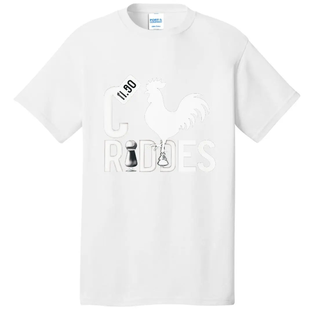 تي شيرت أبيض برقبة دائرية مع صورة ظلية لقطعة شطرنج الديك ورسومات 'CRDDS' - تي شيرت كاجوال بسيط عالي التباين لـ S العصرية #4