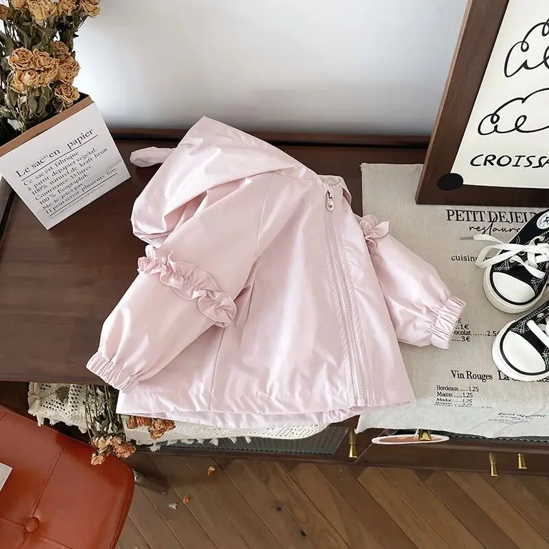 Spring Autumn Children's Jacket Fashion New Style Baby Girl Pink Hooded Coat Cute Kids Outerwear for Seasonal Change
