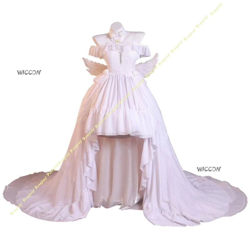 Disfraces de Cosplay de Anime Azur Lane Janus, vestido, peluca, Boda de Princesa, guantes con alas rosas y blancas, accesorios para Navidad y Halloween