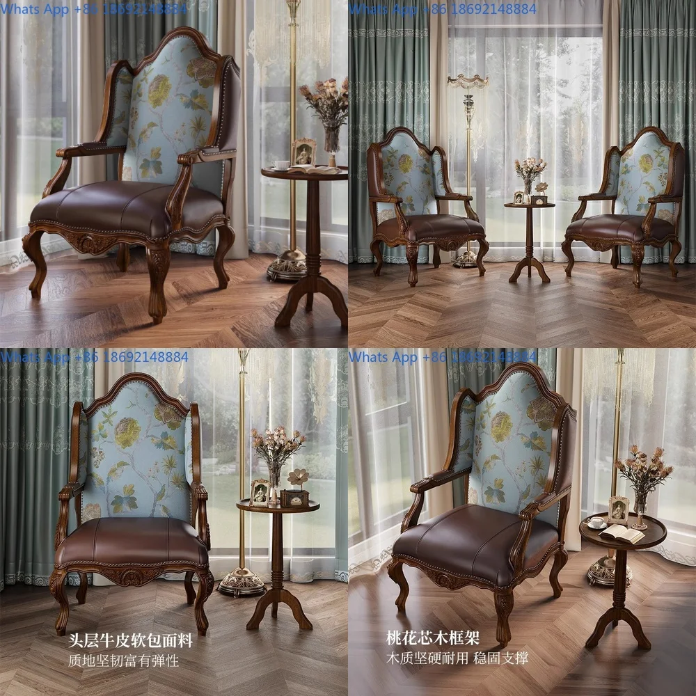 Mid Century Modern Solid Wood Pearl Accent Chair French Style Vintage Armchair Retro Lounge Chair for Living Room Use