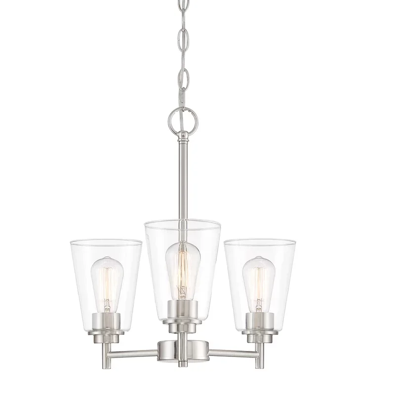 Modern Traditional Hanging 3-Light Chain Brighten Chandelier With Clear Glass Shade For Living Dining Room