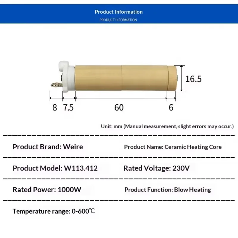 WAIRHEAT W113.412 Ceramic Heating Tube Hot Air Blower & Welding G- 1000W 230V/220V