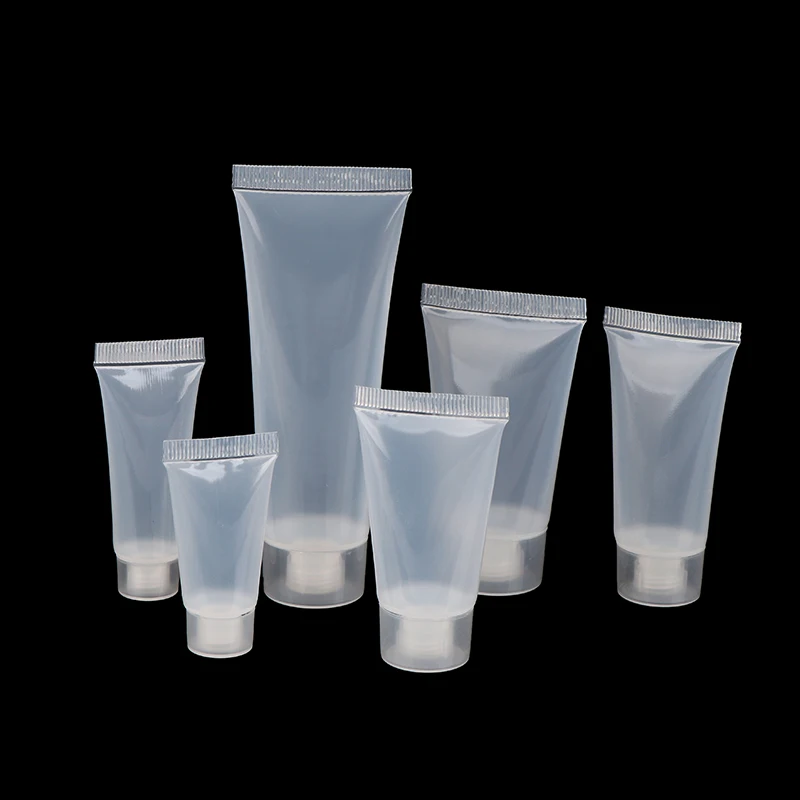 Tubos blandos de plástico transparente esmerilado, envases vacíos para loción, crema cosmética, 10ml, 15ml, 30ml, 50ml