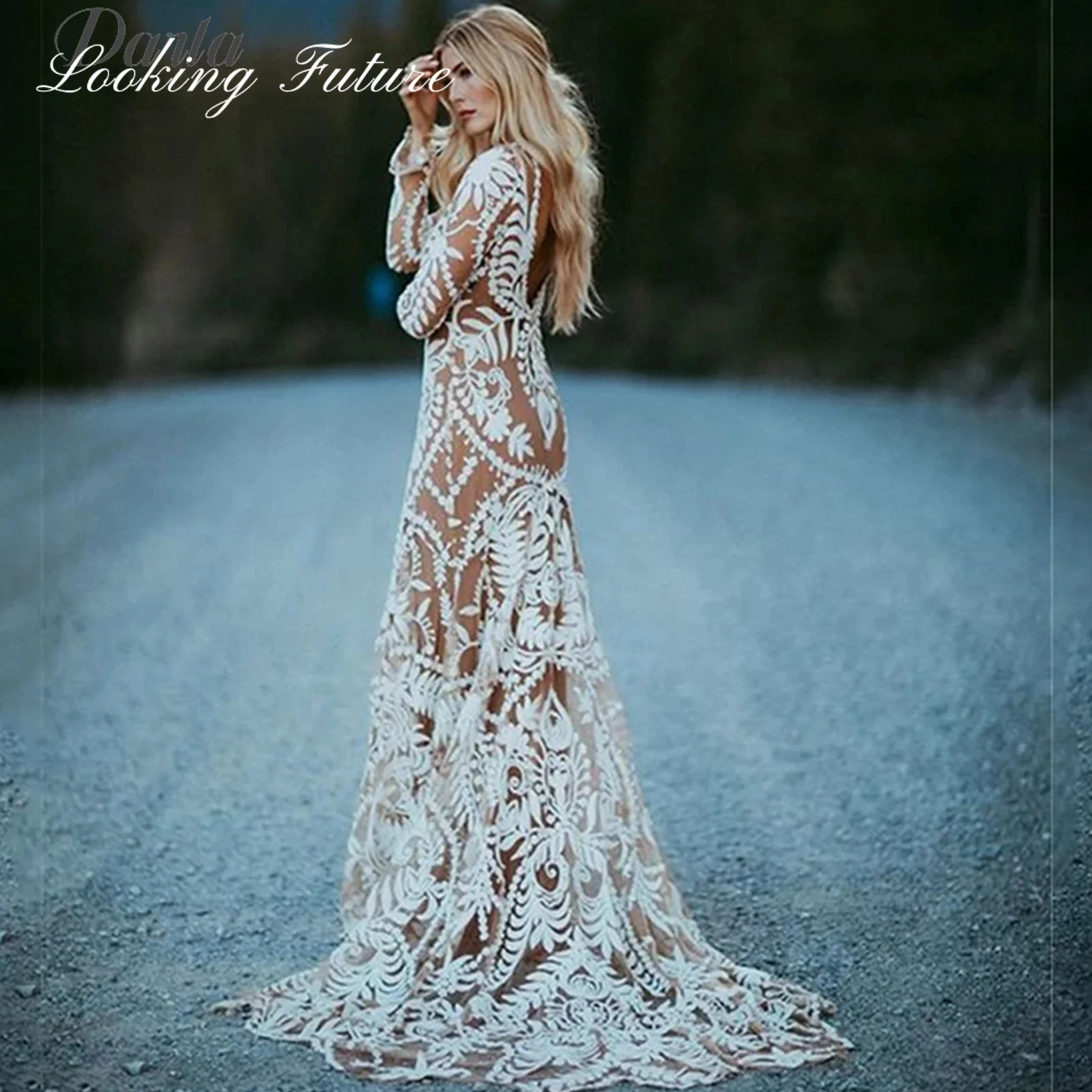 White Morden Lace Pattern Two Pieces Wedding Dresses With Deatachable Coat Embroidery 2025 Long Sleeves V Neck Gowns Customized