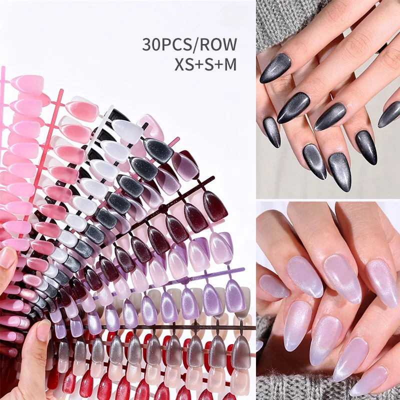 30pcs 12 Colors Fake Nail Multi-size False Nail Press On Acrylic Nails Almond French Wearing Armor Removable Convenient