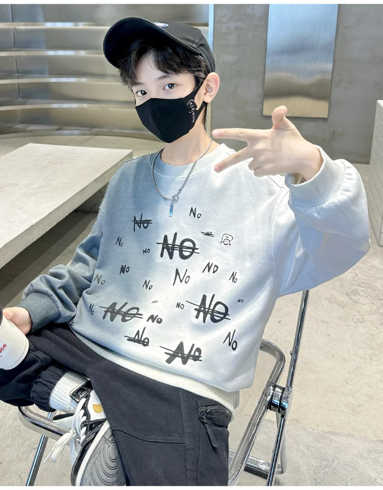 Kinder Jungen Frühlingskleidung Sweatshirt mit Farbverlauf Neuer Buchstabendruck Streetwear Langarm T-Shirt Retro-Design Pullover Oberteil – Detail 7