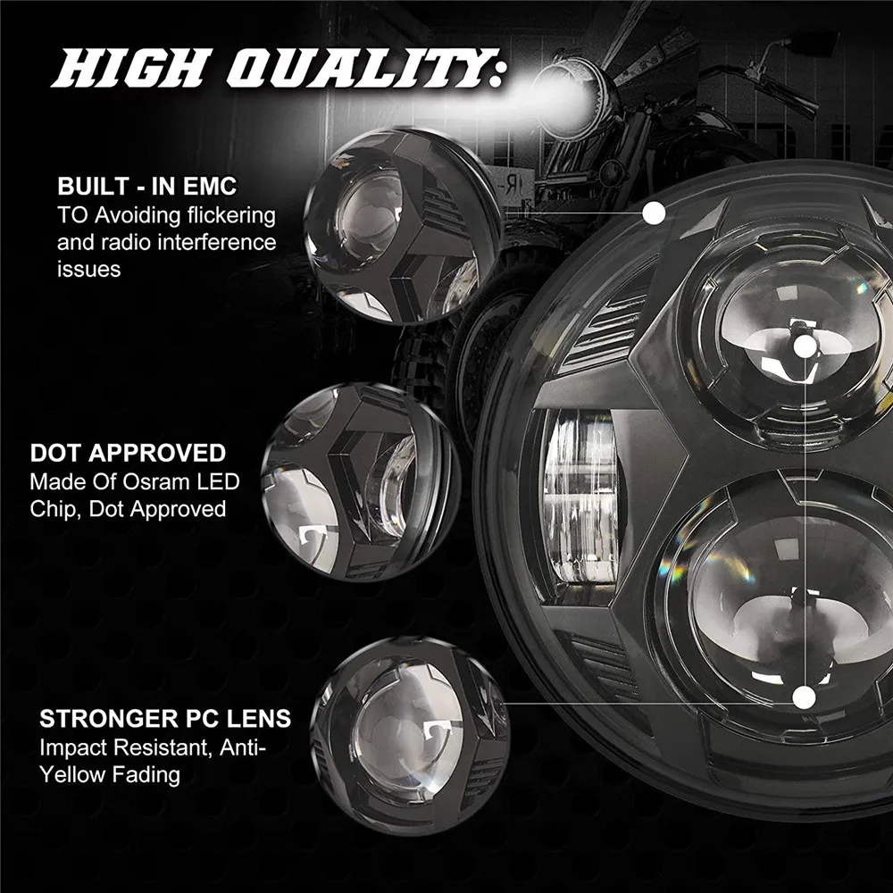 5.75 Inch LED Headlight With Hi-Lo Beam For Harley XL 883 1200 FXCW, FXCWC, FXS, FXSB, FXSBSE Headllamp 5.75\