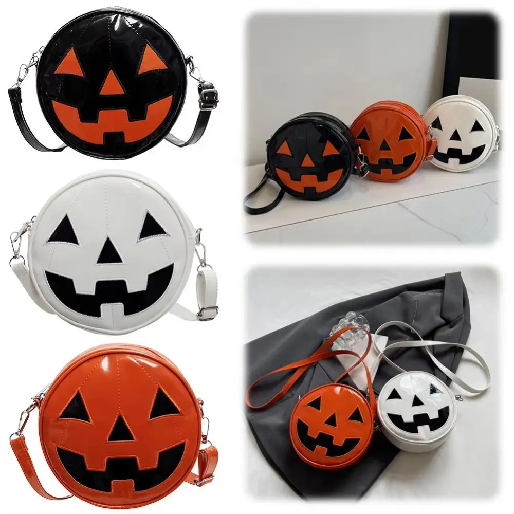 Adjustable Strap Halloween Pumpkin Crossbody Bag Purse Round Bat Wing Halloween Pumpkin Shoulder Bag Y2K Ins
