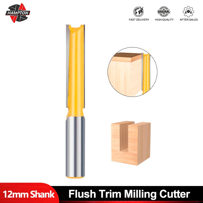 

HAMPTON 1PC 12MM Shank Straight Router Bits Milling Cutters For Woodworking Cleaning Flush Trim Yellow