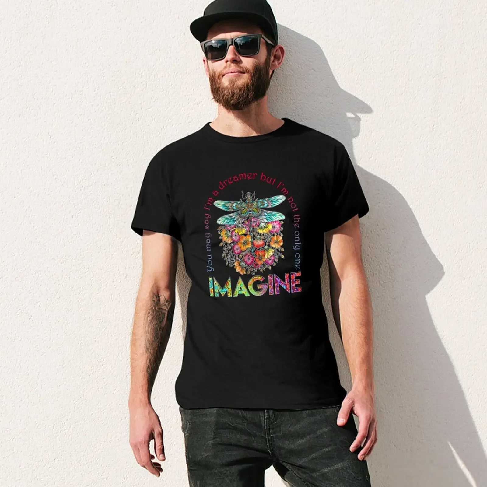 Dragonfly Peace Symbol T-Shirt, Imagine You May Say Im a Dreamer but I'm Not the Only One Shirt, Hippie Gift Tee T-shirt
