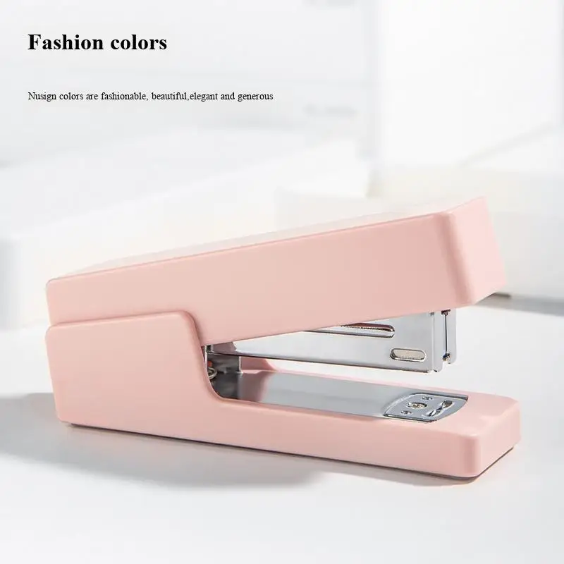 Deli Nusign NS084 Pink Mini Stapler Labor Saving with Staples Storage Simple Fashion Design for Office Compatible No.12 Staples