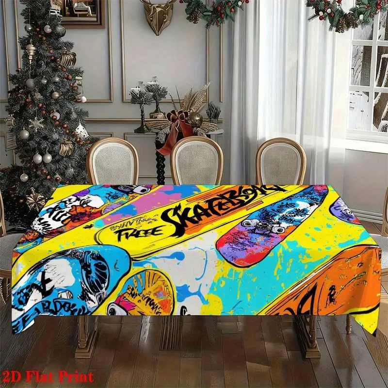 【2D】Tablecovers 1pc Skateboard Graffiti Pattern Polyester TableclothZYC