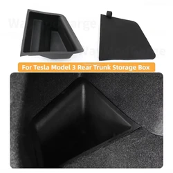 For Tesla Model 3 Rear Trunk Storage Box Left Side Space Organizer Box with Pull Rope Car Interior Accessories Model3 2021-2023