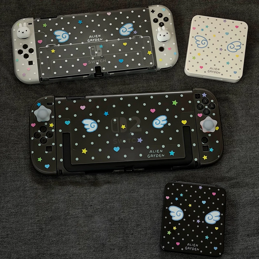 

Colorful Polka Dots Switch 2 Black Transparent Protective Case for Nintendo Switch 2/OLED Console Hard Cover Joy-Con Accessories