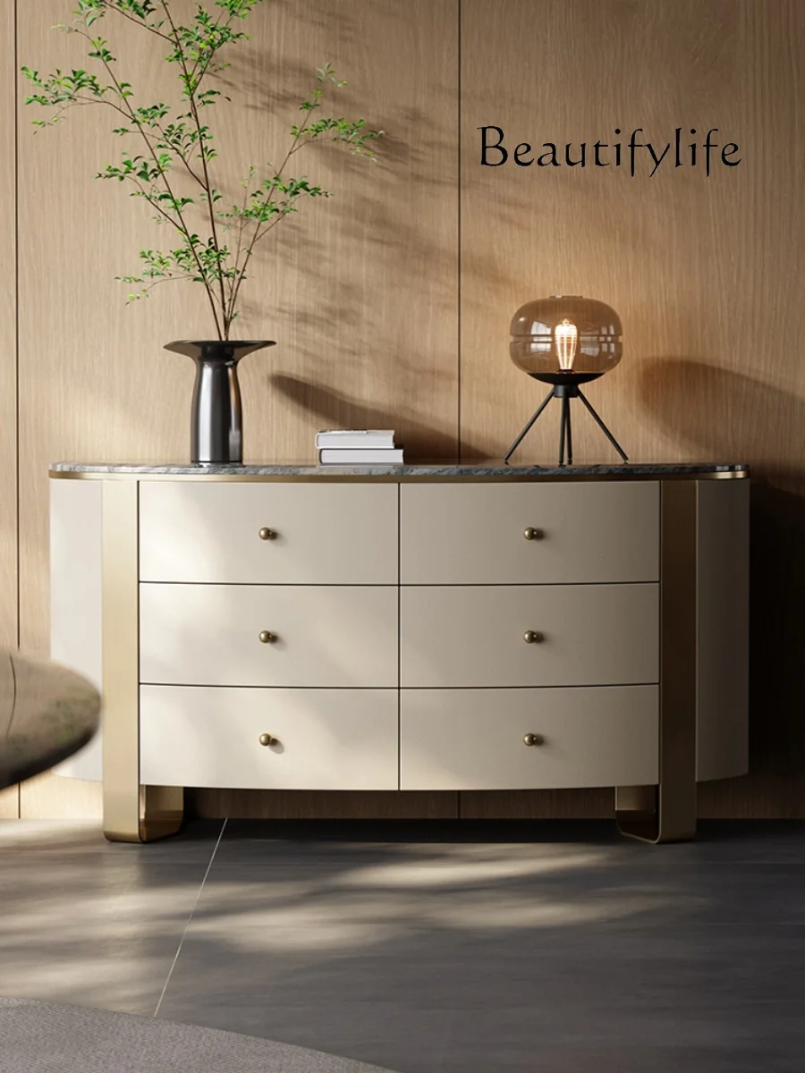 Italian Light Luxury Chest of Six Drawers Natural Marble Sideboard Stainless Steel High-End Locker