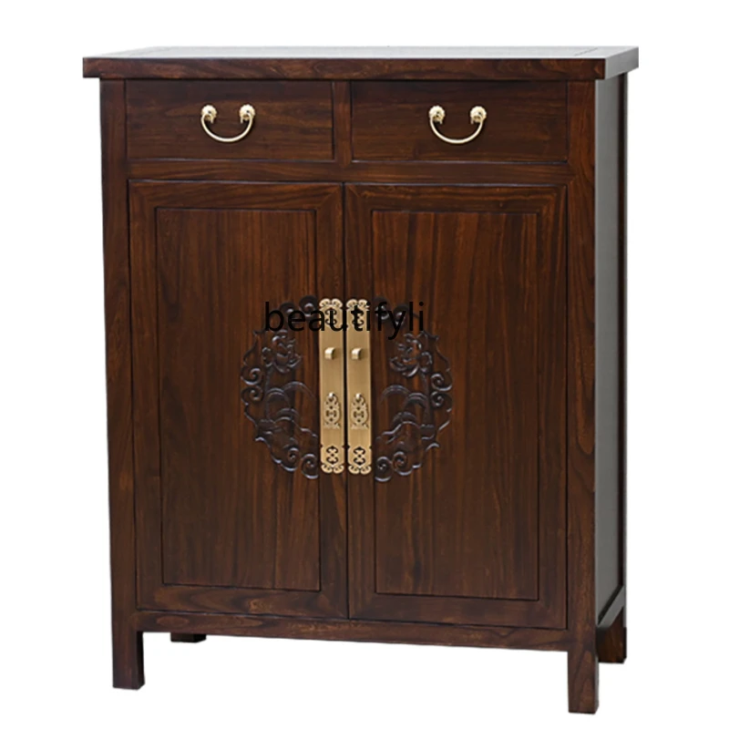 

Chinese Style Entrance Shoe Cabinet Solid Wood Storage Cabinet Log Elm Retro Foyer Hallway