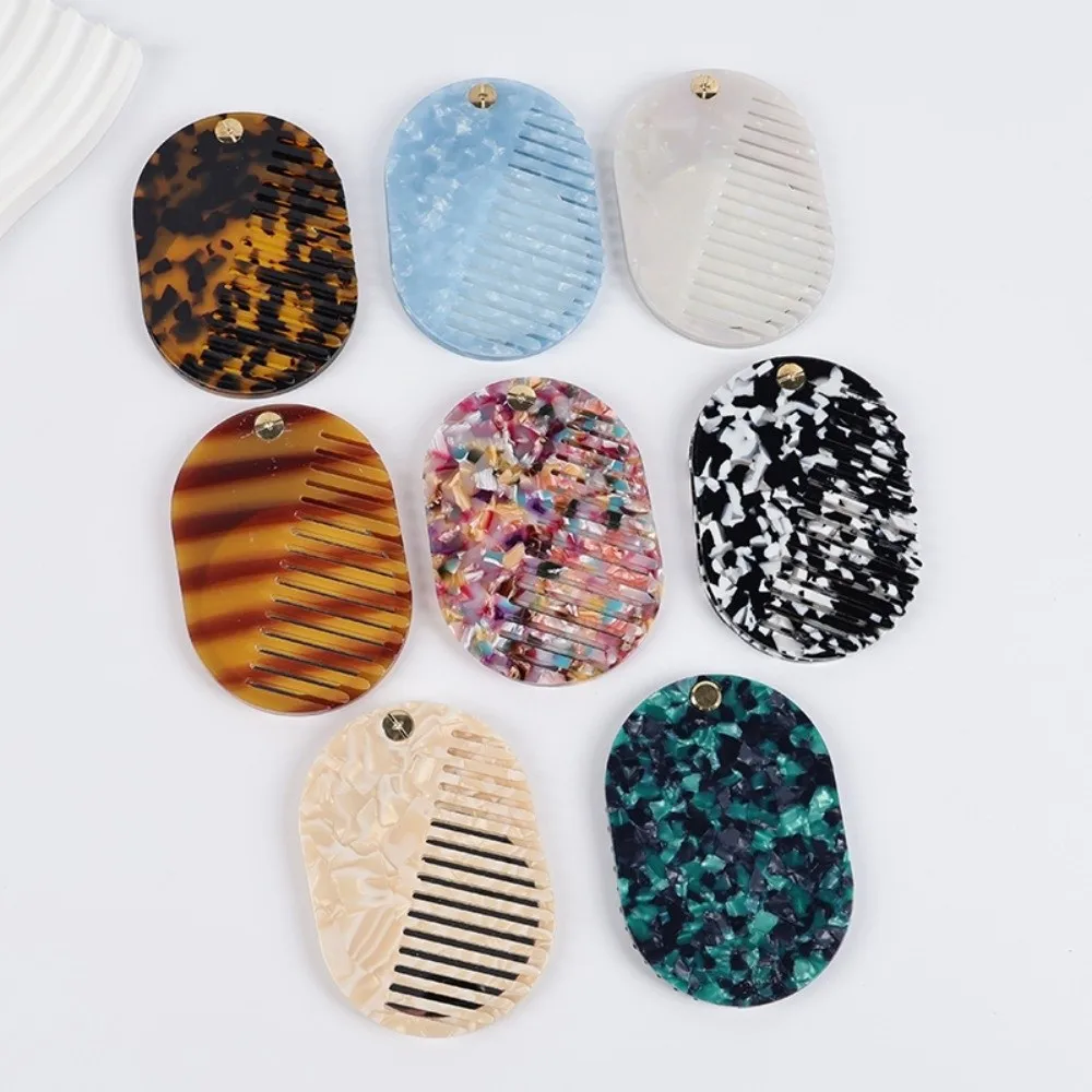 Anti-Static 2-in-1 Comb Mirror Scalp Massage Comfortable Folding Hair Brush Smooth Hair Mini Acetate Makeup Mirror Travel Use
