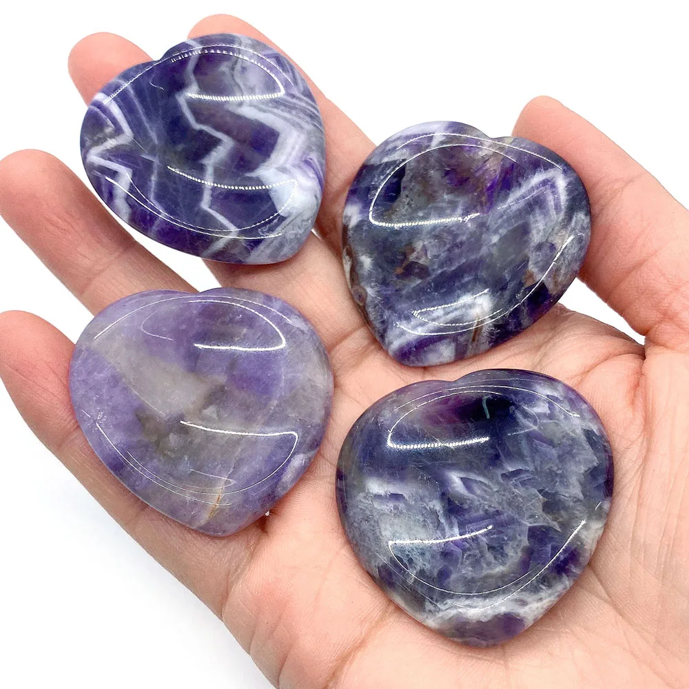 Amethyst Massage Stone Natural Stone Decompression Artifact 40x40mm Love Heart Thumb Press Home Decoration Reiki Healing Crystal