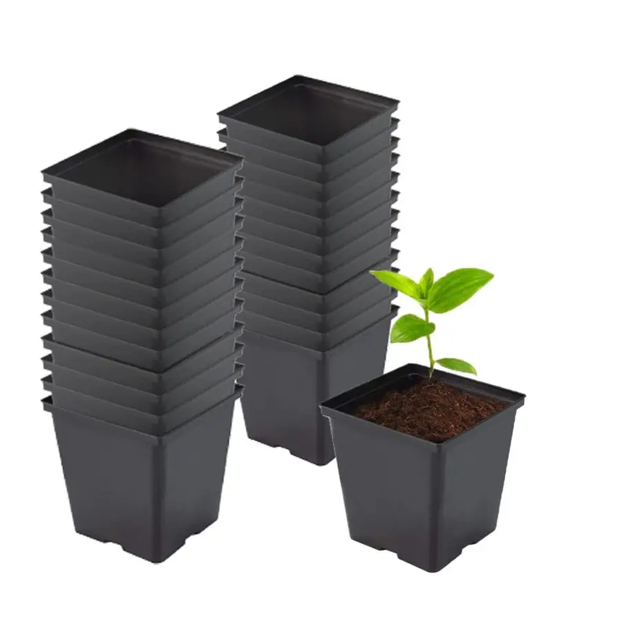 

1 2 Gallon Square Nursery Pots 24PCS Black Thick Durable Plastic Flower Pots with Drainage Holes, Reusable Seedling propogation