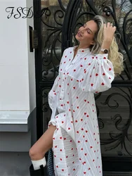 FSDA-Vestido de manga larga con estampado de corazón para mujer, traje holgado de Jacquard, Estilo Vintage, ideal para vacaciones de verano