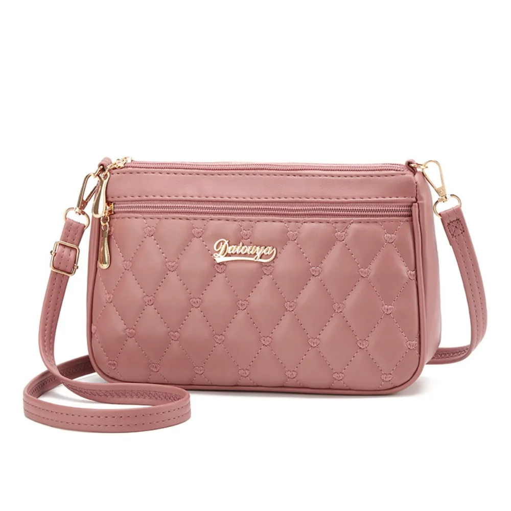 Tragbare PU-Leder Umhängetasche mit Lingge-Stickerei, Reißverschluss-Schultertasche, Einfarbige Große Kapazität Messenger-Tasche für Damen – Detail 8
