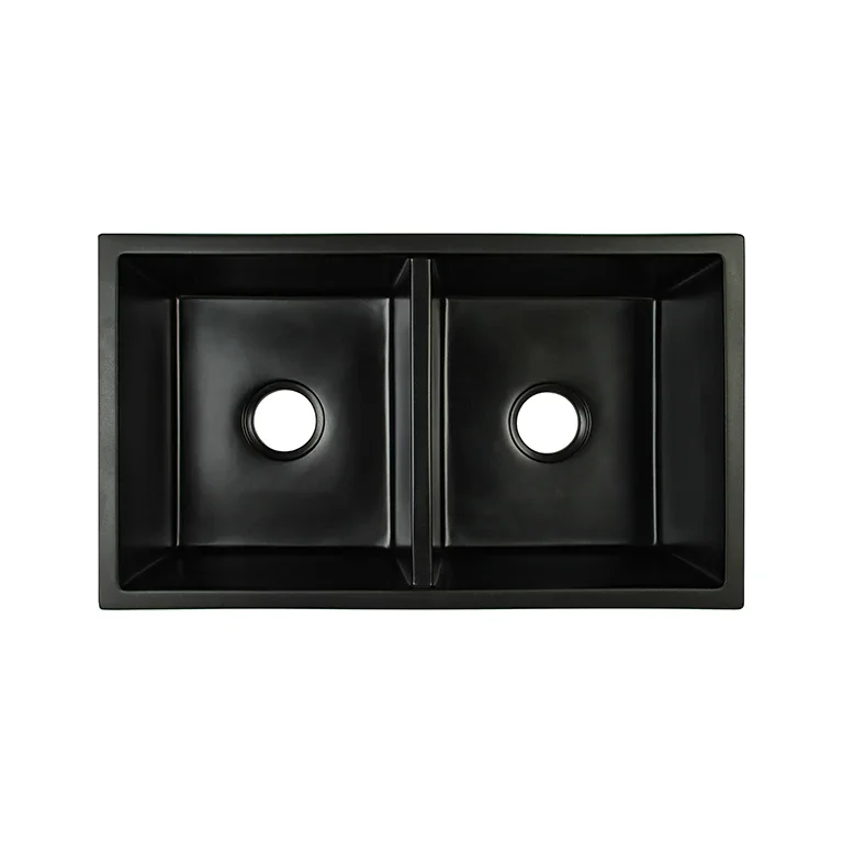 Small Black Quartz Double Bowl Cabinet Basin Rectangle Kitchen Sinks