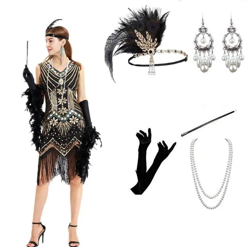 

Large Size Sequin Evening Gown Party Costume Set Glittering Dress Ethnic Stage Costume Women's Fashion Autumn Trend
