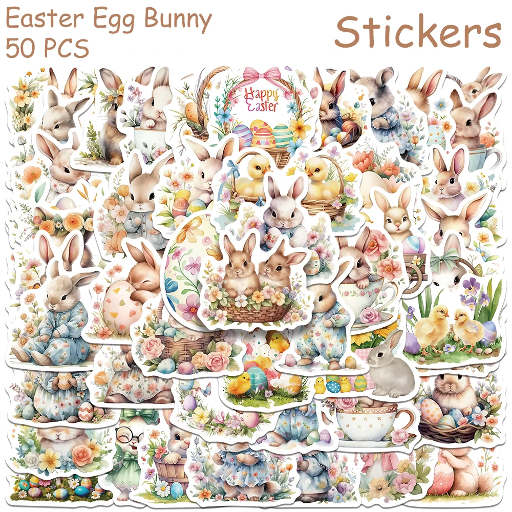 50pcs Cartoon Easter Egg Bunny Stickers For Phone Laptop Scrapbook DIY Graffiti Aesthetic Waterproof Stickers Creative Gifts