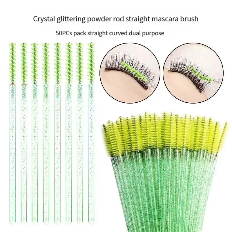 Disposable Eyelash Brush Transparent Green Crystal Handle Beauty Tool Facial Makeup Props