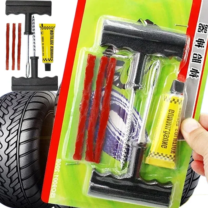 1-2Set Car Tire Repair Tool Kit with Rubber Strips Tubeless Tyre Puncture Studding Plug Motorcycle Truck Vacuum Tire Repair Tool