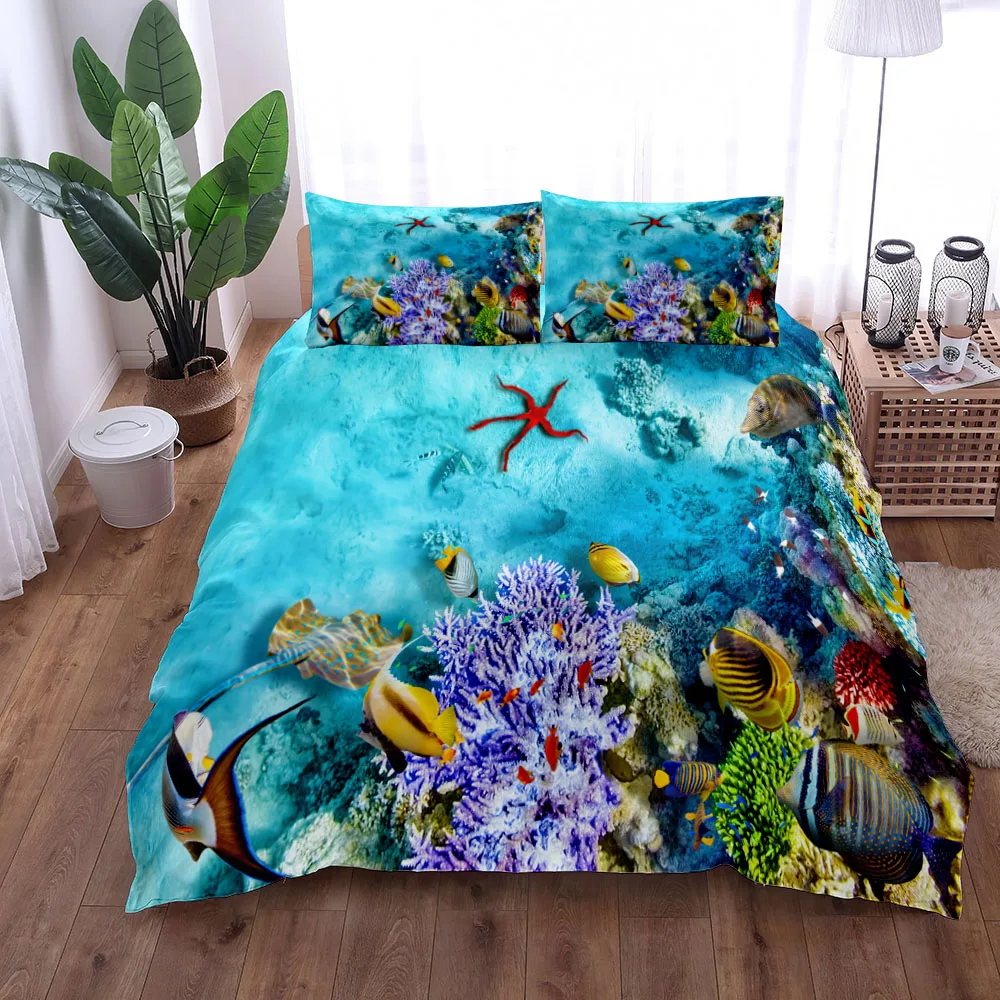 

Underwater Fishes Duvet Cover Set King Queen Double Full Twin Single Size Duvet Cover Pillow Case Bed Linen Set