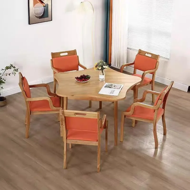for Senior Dining Table and Chairs Solid Wood Chess Card Table Nursing Home Health Care Elderly Dining Chairs