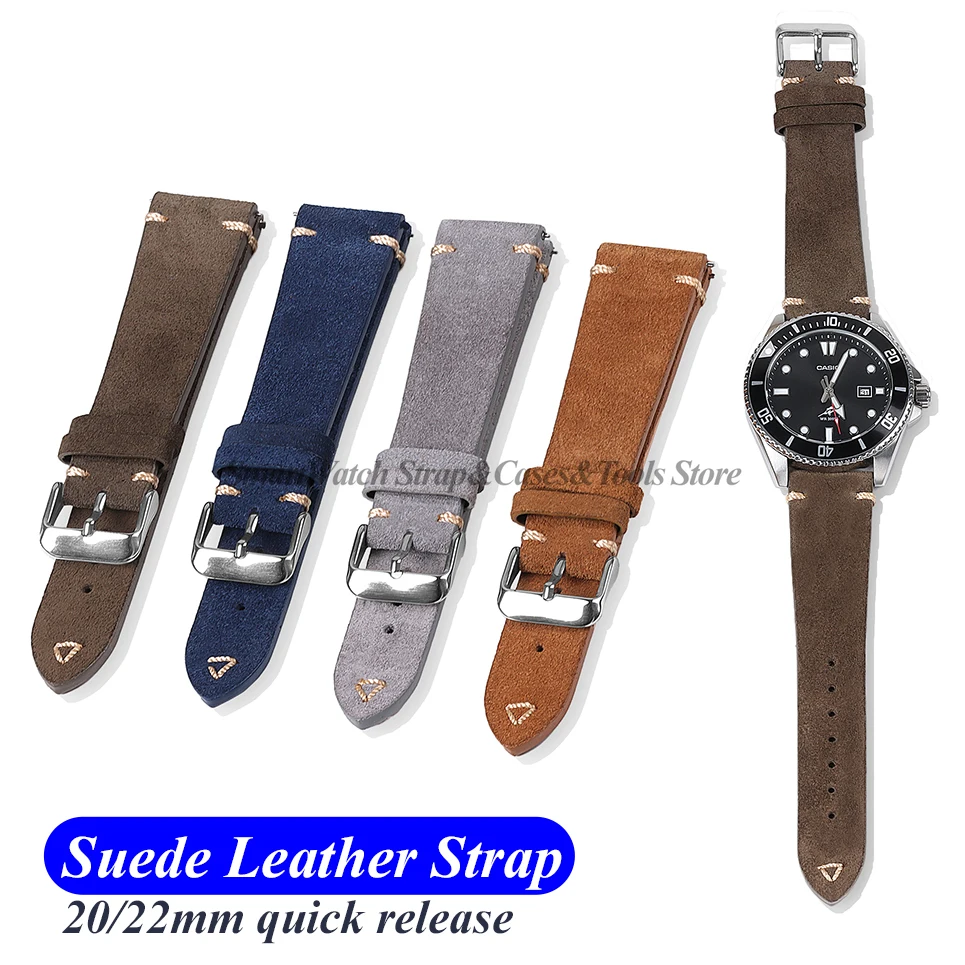 

Vintage Stitching Suede Genuine Leather Watch Straps 20/22mm Quick Release Bracelet for Seiko Watch Band for Men Wristband