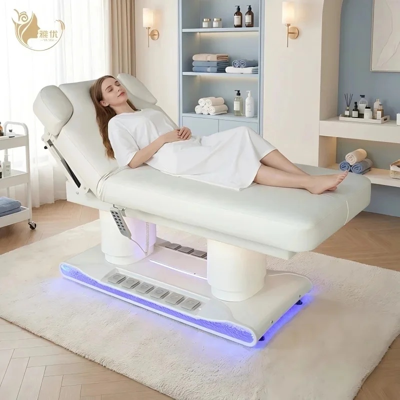 Good Quality Durable White Heated 4 Motor Full Body Massage Bed with Height Adjustable Modern Luxury Design for Beauty Salon