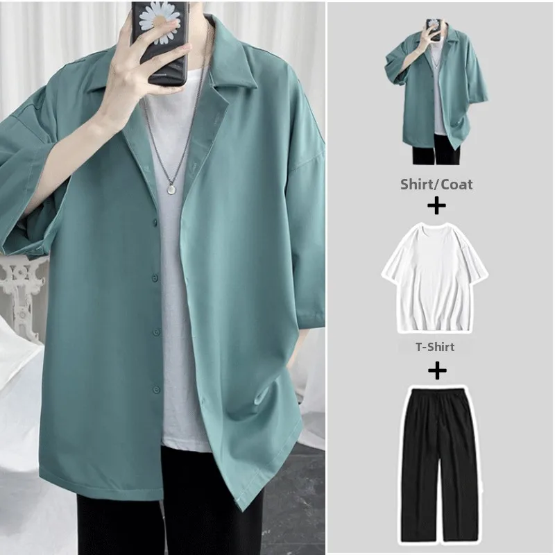 

Summer Cuban Collar ort Sve Men's irt Faionable Two-Piece Set Lightweight Breathable Casual Sle Polyester Cotton B...