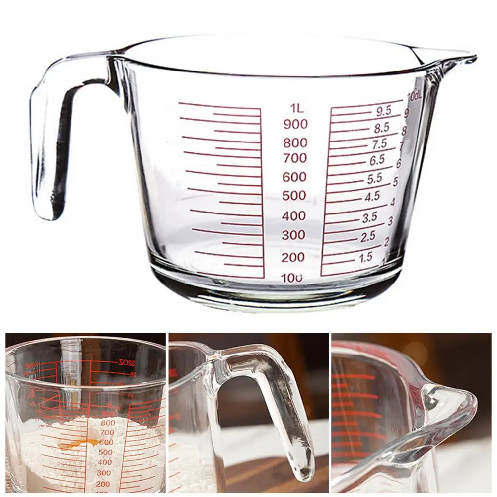 Accurate Measurement Tool Glass Measuring Cup with Handle 500/1000ml Heat-resistant Liquid Measuring Jug Easy-pour Spout Cooking