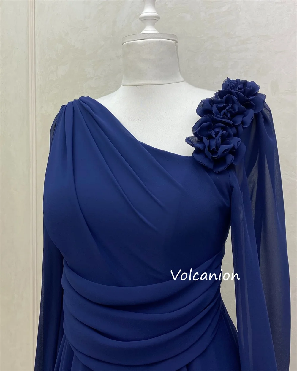 Gaun Midi A-line Bunga Buatan Tangan Terbungkus Sifon Kustom Tersedia Ukuran Kasual Sederhana Pesta Acara Dipesan Lebih Dahulu