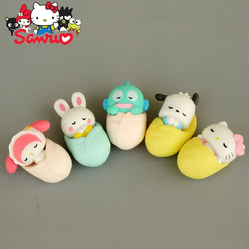 MINISO Melody Kuromi Hello Kitty Cinnamoroll Pochacco Sleep DIY Accessories Hand Office Ornament Cake Decoration Toy Gift 3-4cm