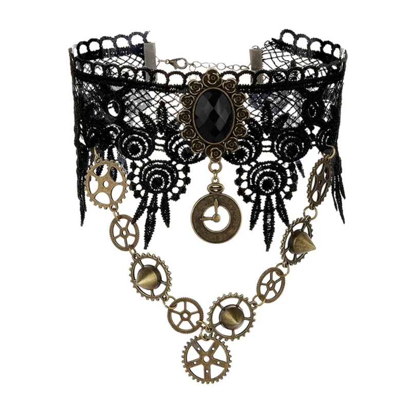 Wristband Gear Chokers Necklace Dark Lace Necklaces Elaborate Gear Chokers