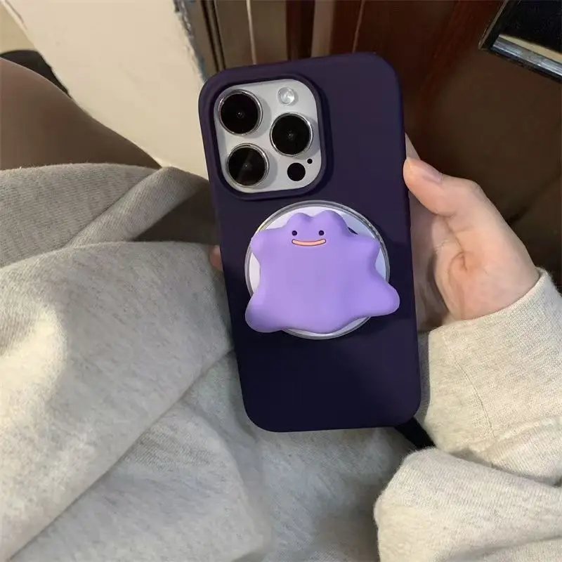 Cute Cartoon Purple Stand Holder Magnetic Fundas For Iphone  Wireless Charging Case Grip Tok Folding Finger Stand Socket view 2