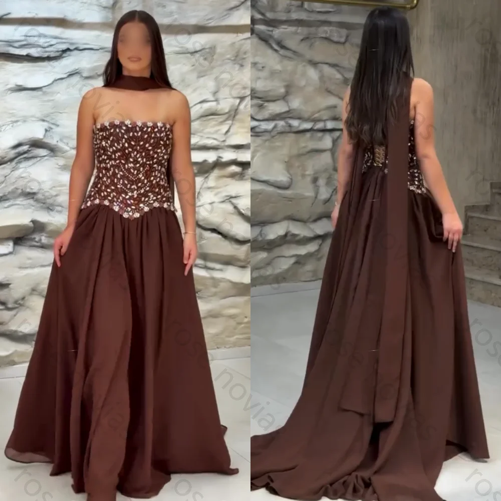 جودة عالية مخصصة الشيفون الطية حجر الراين حمالة فساتين طويلة مخصصة مناسبة حفلة موسيقية المرأة الفاخرة مساء ثوب الحزب