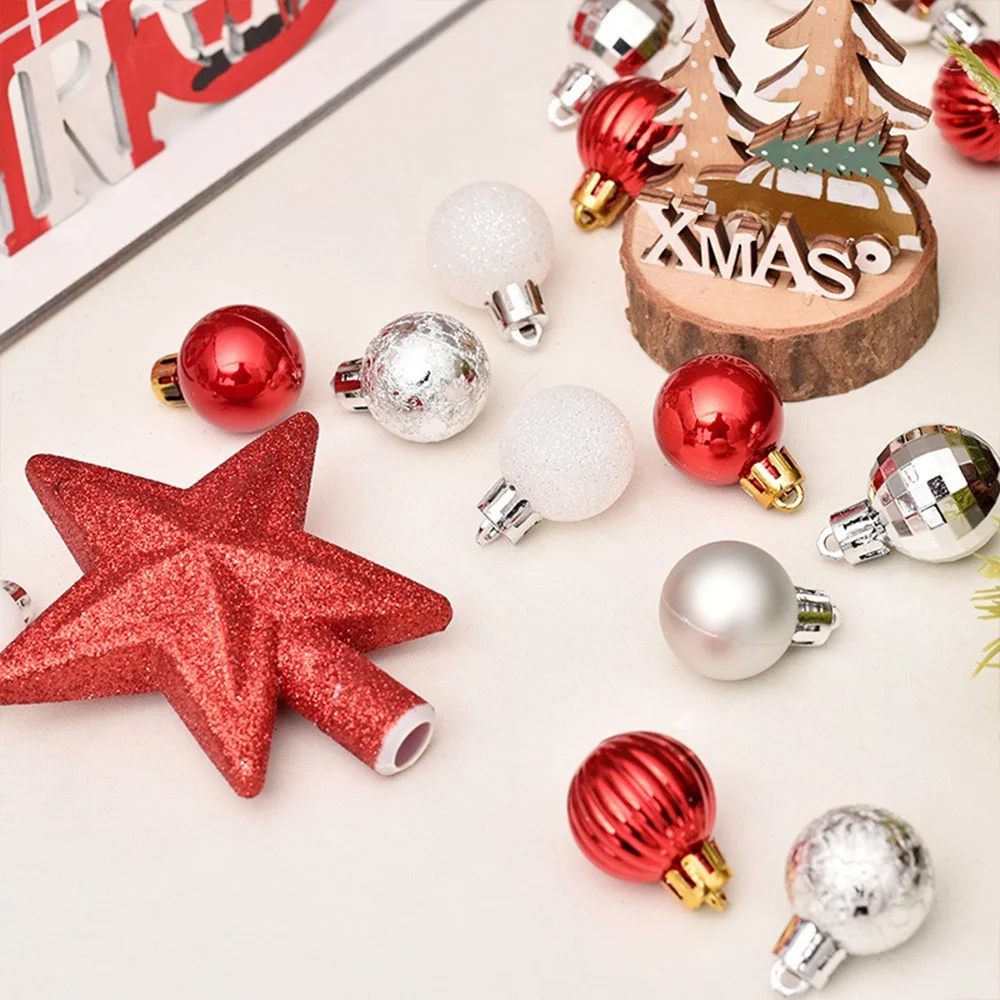 ABHU 30 Pcs/Set Glitter Christmas Tree Ball Baubles Colorful Xmas Party Home Garden Christmas Tree Top Star Decor Supplies