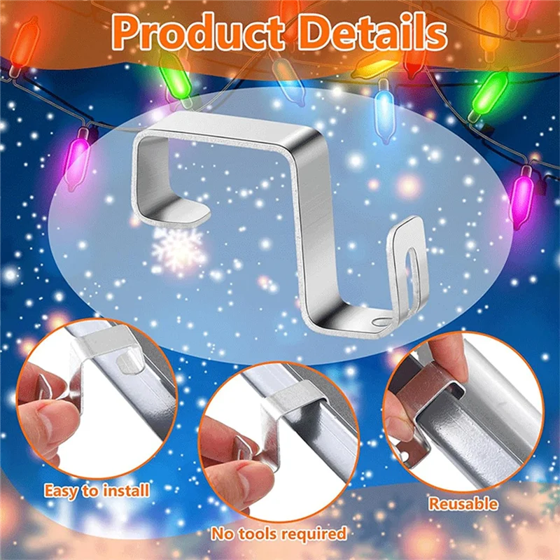 AF90-50 Pcs Christmas Lights Gutter Hooks Holiday Lights Hooks Gutter Hangers For Xmas Lights Outside Decoration