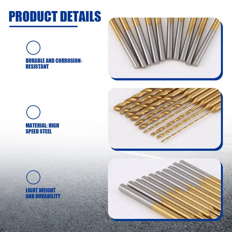 Micro-Twist Drill Bit Set - 10Pcs 0.6mm-2.2mm Tiny Drill Bit 2.35 Shank HSS Mini Engraving Drill Bits Hole Drilling Tool-ABAM
