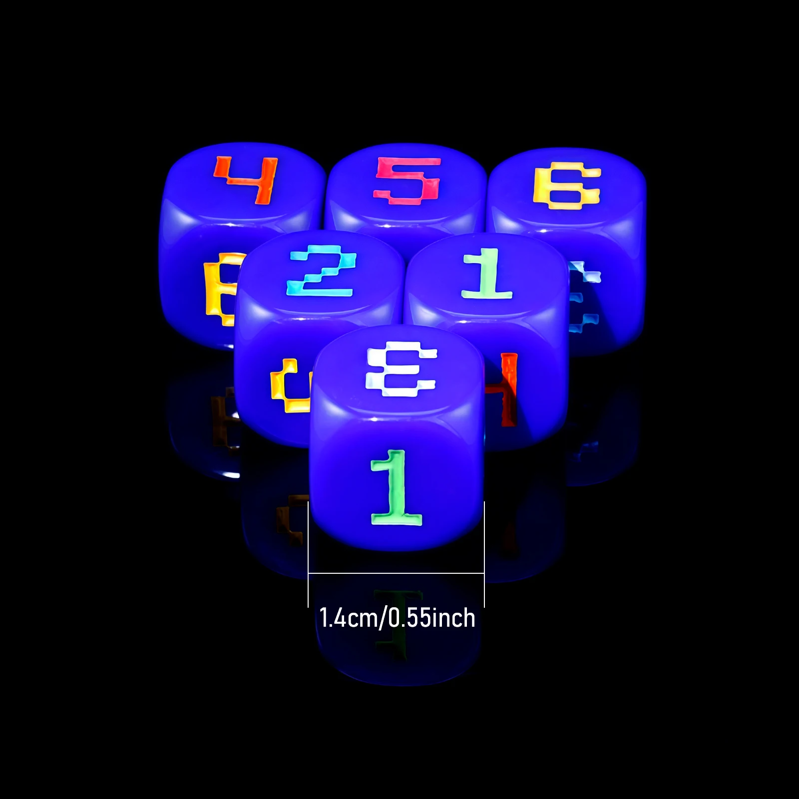 مجموعة نرد مرقمة مكونة من 6 قطع مكونة من 6 جوانب - جسم أزرق وأرقام متعددة الألوان، للألعاب والتجمعات الخارجية في الفناء، تتضمن رسم تخزين