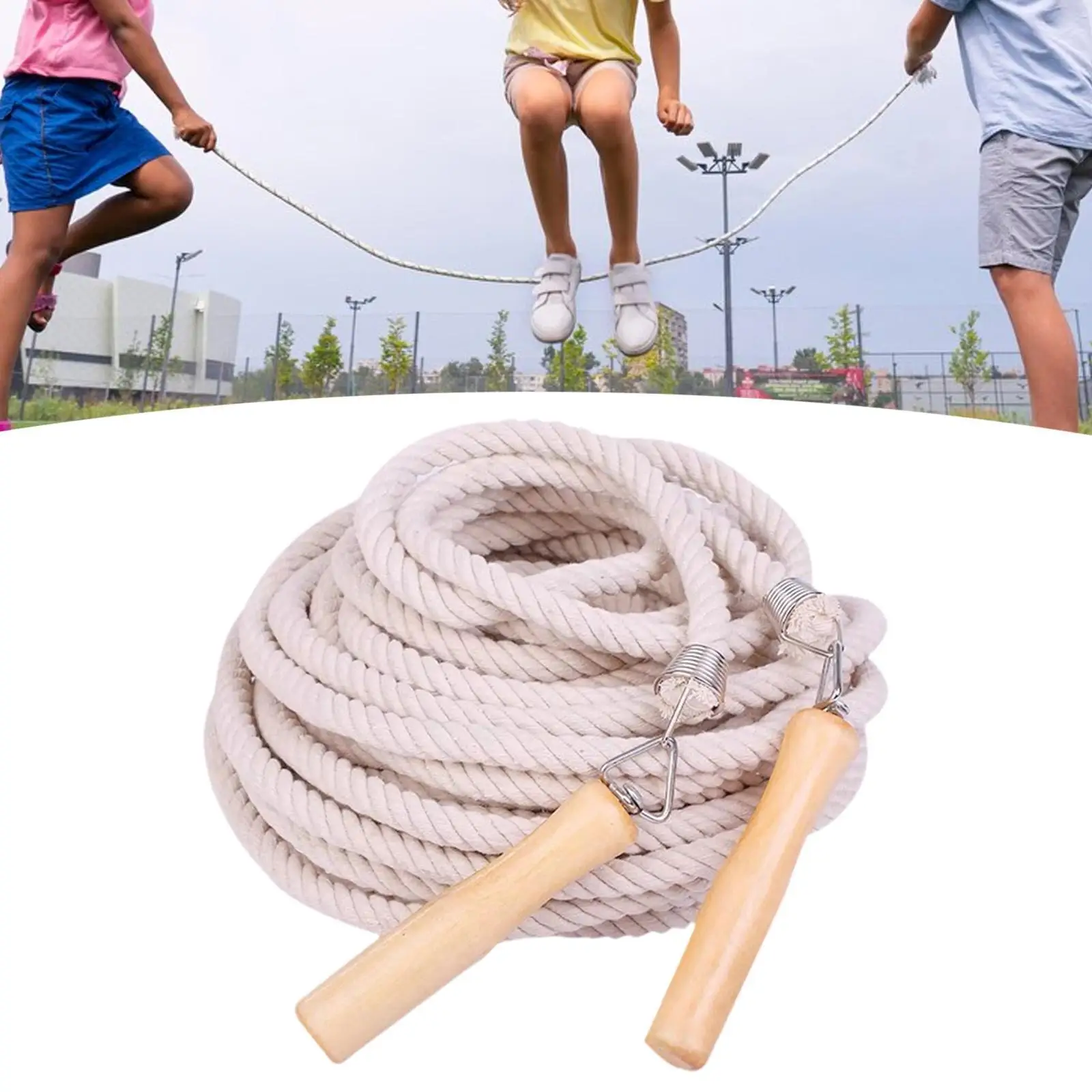 Adjustable Sport Rope Wooden Handle Fitness Jump Rope for Indoor Outdoor Training Kids and Adult Group Use